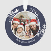 Rustieke Sneeuwvlok Navy Blue Foto Kerstmis Ornament (voorkant)