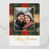 Rustieke sneeuwvlok Plaid Foto Vrolijk Kerstmis Folie Feestdagenkaart (Voorkant)