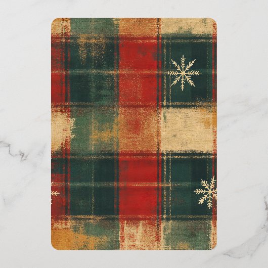 Rustieke sneeuwvlok Plaid Foto Vrolijk Kerstmis Folie Feestdagenkaart (Achterkant)