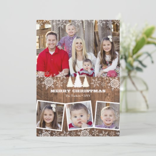 Rustieke Sneeuwvlokken 4 Foto Collage Kerstmis Feestdagenkaart (Staand voorkant)