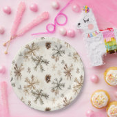 Rustieke sneeuwvlokken en dennenappels papieren bordje (Feest)