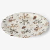 Rustieke sneeuwvlokken en dennenappels papieren bordje (Gekanteld)