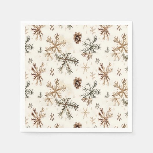 Rustieke sneeuwvlokken en dennenappels servet (Voorkant)