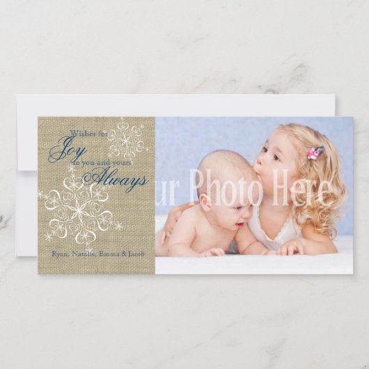 Rustieke Sneeuwvlokken en Jute Feestdagenkaart (Voorkant)