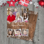Rustieke sneeuwvlokken Foto Collage Christmas Kaar Feestdagenkaart<br><div class="desc">Deze rustieke, trendy 4-foto kaart is voorzien van delicate sneeuwvlokken op een donkere houten achtergrond! Het bijpassende collectie van producten is verkrijgbaar in onze shop! Neem contact met ons op als u dit ontwerp wilt aanpassen voor uw specifieke aantal foto's of als u dit ontwerp wilt toepassen op een specifiek...</div>