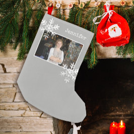 Rustieke Sneeuwvlokken Grijs Aangepaste Foto Kerst Kleine Kerstsok