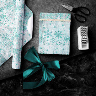Rustieke sneeuwvlokken   Turquoise Mint Groene Ran Cadeaupapier