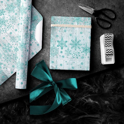 Rustieke sneeuwvlokken | Turquoise Mint Groene Ran Cadeaupapier
