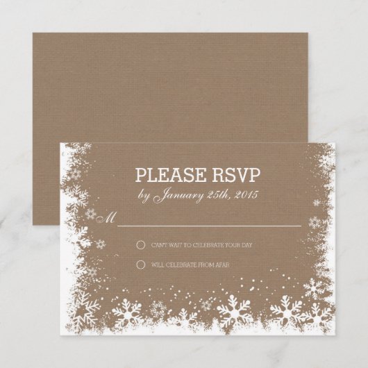 Rustieke Sneeuwvlokken Winter Huwelijken RSVP kaar (Voorkant / Achterkant)