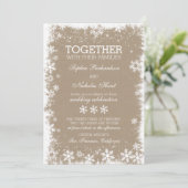 Rustieke sneeuwvlokken Winter Huwelijksuitnodiging Kaart (Staand voorkant)