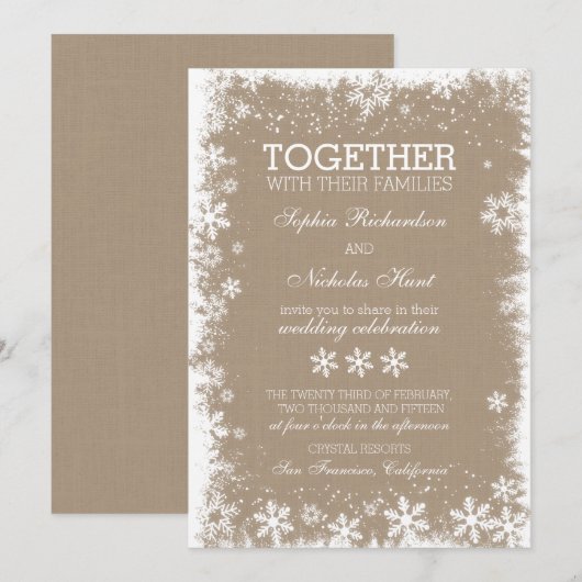 Rustieke sneeuwvlokken Winter Huwelijksuitnodiging Kaart (Voorkant / Achterkant)