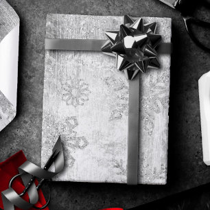 Rustieke sneeuwvlokken   Zilveren Grunge houten pl Cadeaupapier