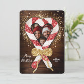 Rustieke snoep Cane Lijst Familie Foto Kerst Kaart (Staand voorkant)