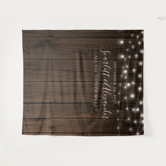 Rustieke snoerlampen bruiloft achtergrond wandkleed (Voorkant (horizontaal))