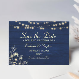 Rustieke snoerlampen marineblauw save the date