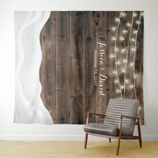 Rustieke snoerlampen Sneeuw Winter Bruiloft Backdr Wandkleed (In Situ (horizontaal))