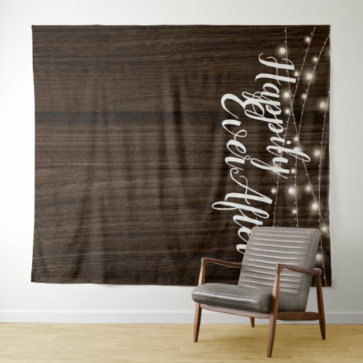 Rustieke snoerlampjes houten trouw achtergrond wandkleed (In Situ (horizontaal))