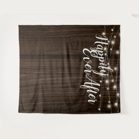 Rustieke snoerlampjes houten trouw achtergrond wandkleed (Voorkant (horizontaal))