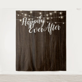 Rustieke snoerlampjes houten trouw achtergrond wandkleed