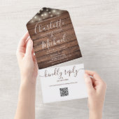 Rustieke snoerlampjes QR-code monogram bruiloft All In One Uitnodiging (Afscheurbaar)