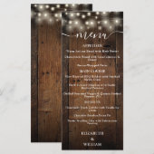 Rustieke snoerlampjes schuur houten bruiloft menu (Voorkant / Achterkant)