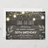 Rustieke snoerlichten 50e verjaardag save the date kaart (Voorkant)