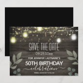 Rustieke snoerlichten 50e verjaardag save the date kaart (Voorkant / Achterkant)