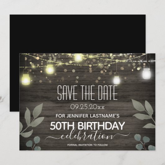 Rustieke snoerlichten 50e verjaardag save the date kaart (Voorkant / Achterkant)