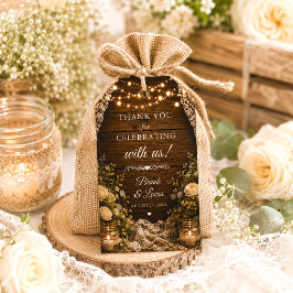 Rustieke snoerlichten houten kant trouwgunstlabels cadeaulabel