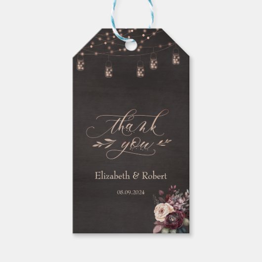 Rustieke snoerlichten rozen bedankt cadeaulabel (Voorkant)