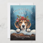 Rustieke Snowy Merriest Christmas Wishes Beagle Do Feestdagenkaart (Voorkant)