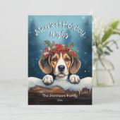 Rustieke Snowy Merriest Christmas Wishes Beagle Do Feestdagenkaart (Staand voorkant)
