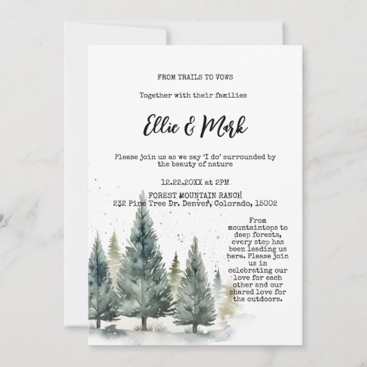 Rustieke Snowy Pine Tree Forest Outdoor Wedding Kaart (Voorkant)