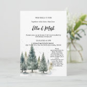 Rustieke Snowy Pine Tree Forest Outdoor Wedding Kaart (Staand voorkant)