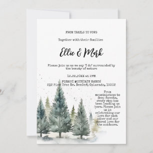 Rustieke Snowy Pine Tree Forest Outdoor Wedding Kaart