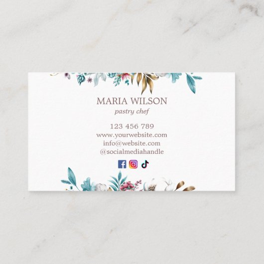 Rustieke Sociale Media Iconen Gebak Chef Rolling P Visitekaartje (Achterkant)