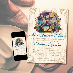 Rustieke Spaanse Quinceañera Mis Quince Blauw West Kaart