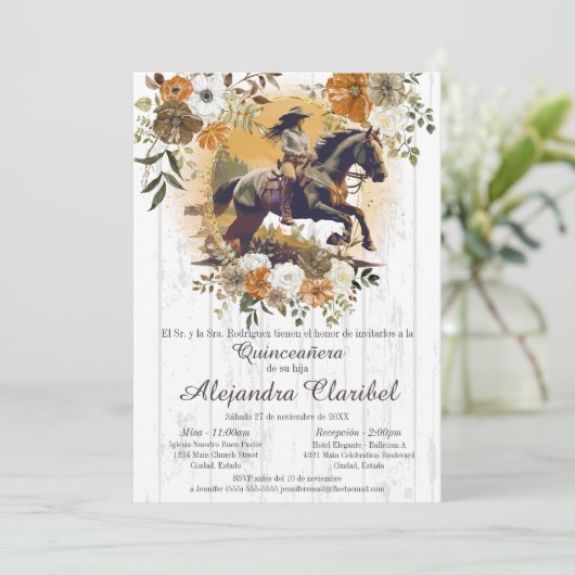 Rustieke Spaanse Quinceañera Mis Quince Cowgirl Kaart (Staand voorkant)