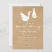 Rustieke speciale bezorging ooievaar baby shower s kaart (Voorkant)