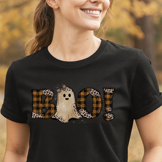 Rustieke Spoken Boe Luipaard & Plaid Halloween T-shirt