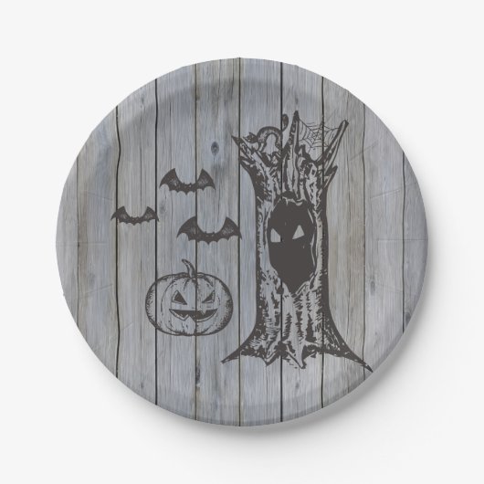 Rustieke Spooky Happy Halloween Kostuum Party Kat Papieren Bordje (Voorkant)