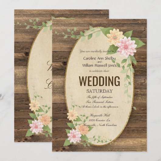 Rustieke  Spring Flower Wedding Invitation Kaart (Voorkant / Achterkant)