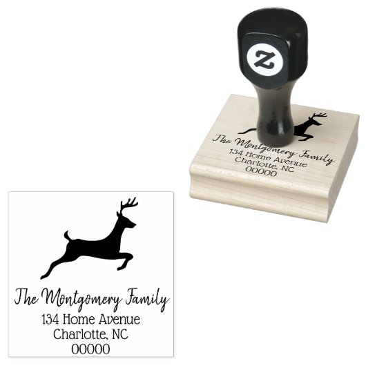 Rustieke springende herten & familienaam rubberstempel (Gestempeld)