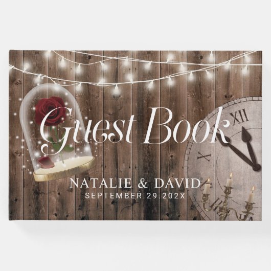 Rustieke Sprookje Roos Glazen Dome Bruiloft Gastenboek (Voorkant)