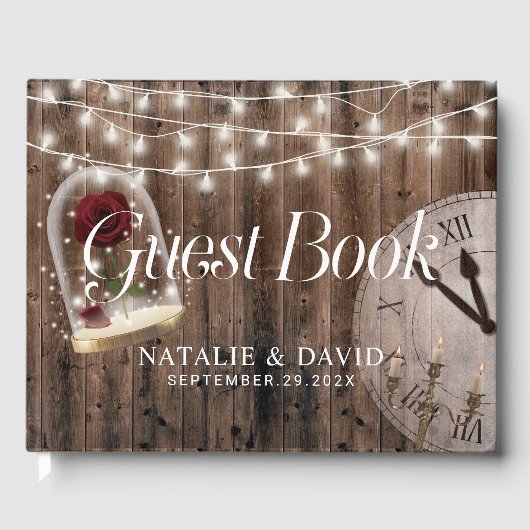 Rustieke Sprookje Roos Glazen Dome Bruiloft Gastenboek (Voorkant)