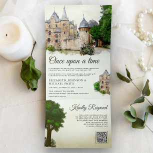Rustieke Sprookjeskasteel Verhaal Boek QR Code Tro Drieluik Uitnodiging