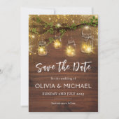 Rustieke sprookjeslichten save the dates, weckpott kaart (Voorkant)