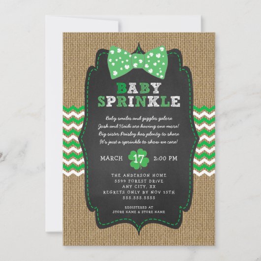 Rustieke St Patrick's Day Bow Stropdas Baby Sprink Kaart (Voorkant)