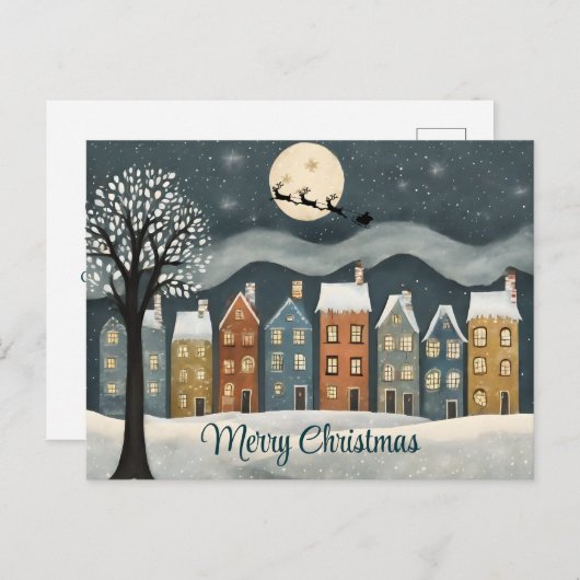 Rustieke stad kerst briefkaart (Voorkant / Achterkant)