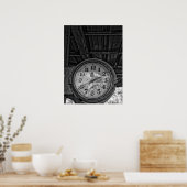 Rustieke stationsklok in zwart-wit poster (Keuken)
